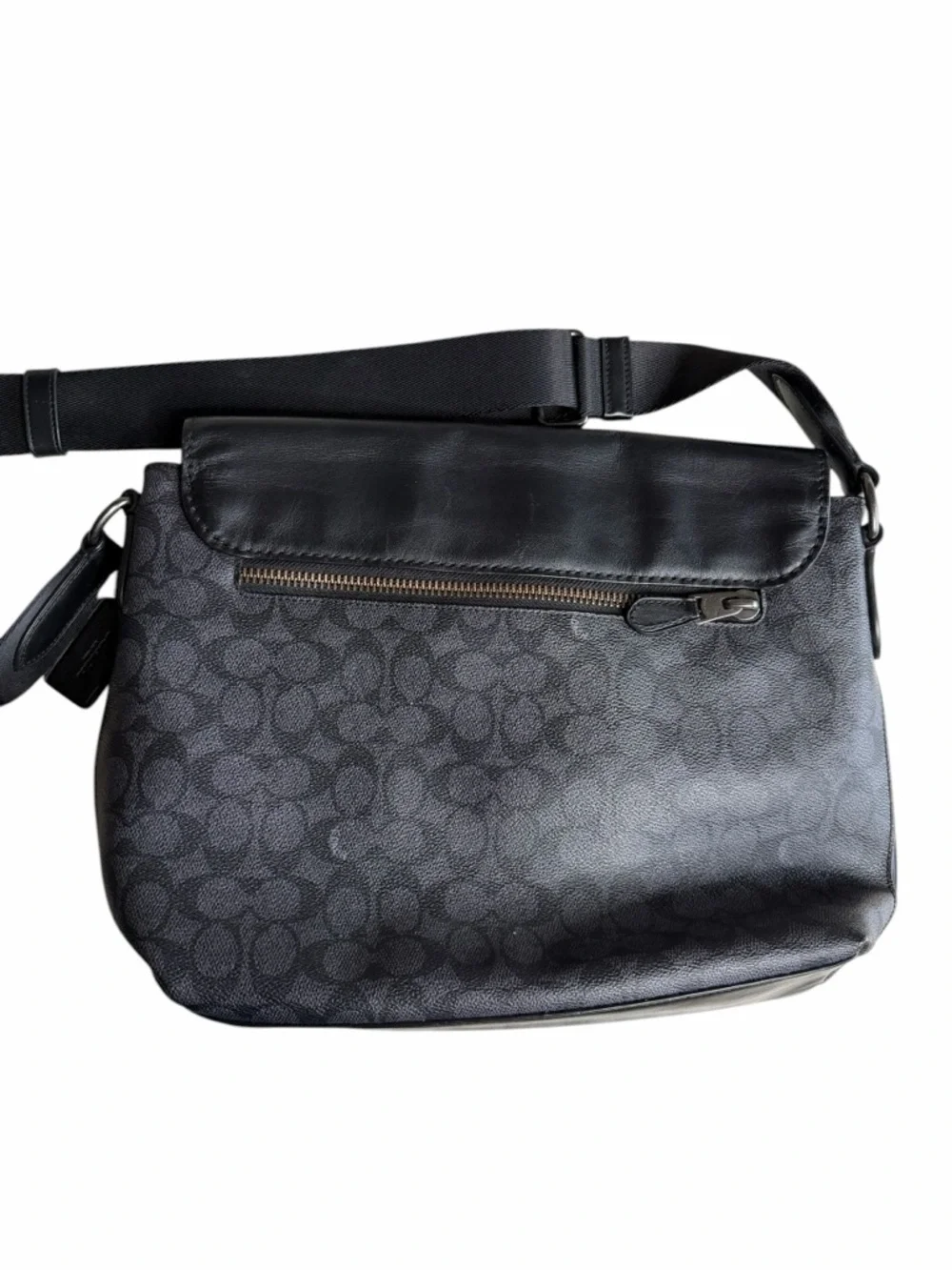 COACH Black‎ Gray Signature Canvas and Leather Messenger Bag Metropolitan Canvas